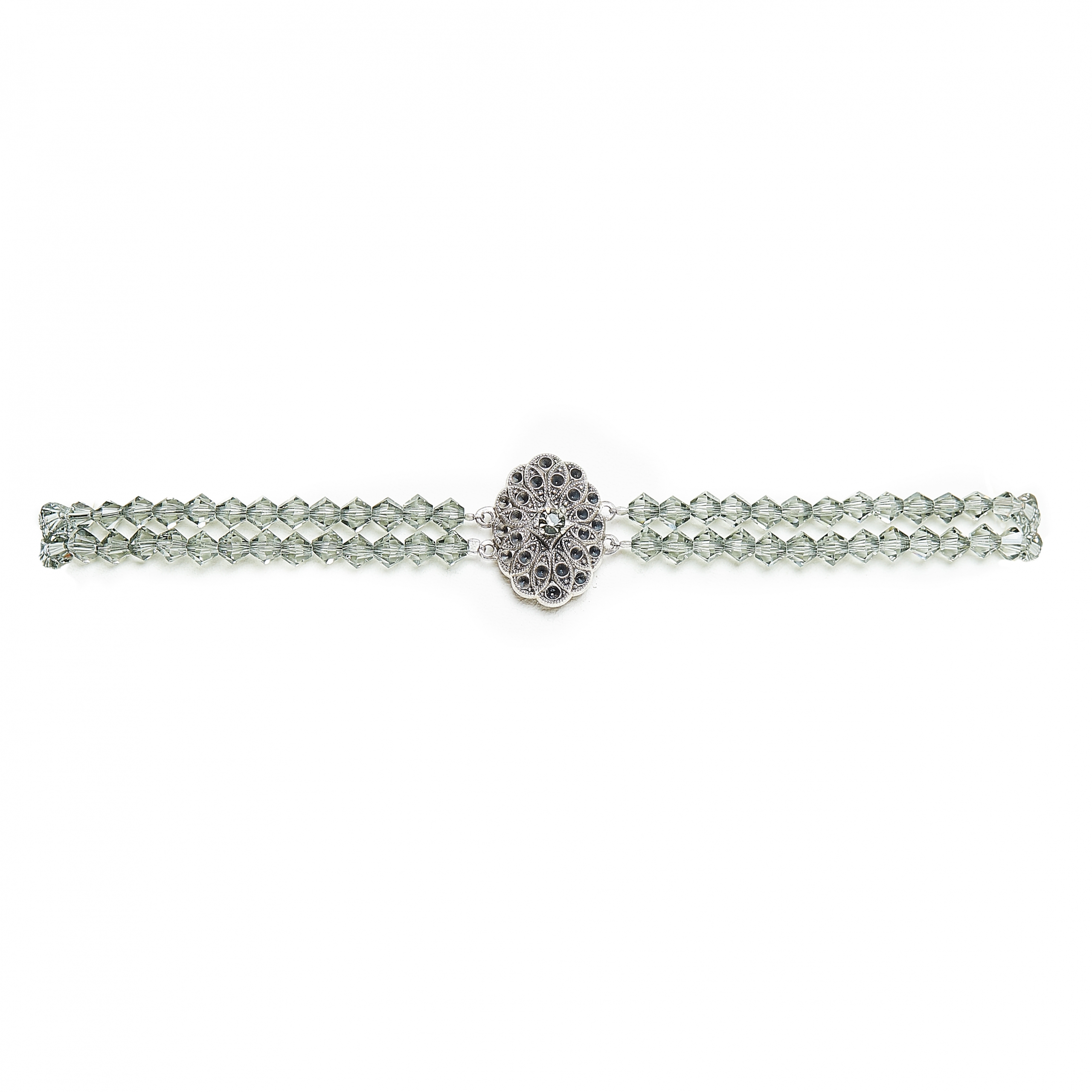 Seenberg, Trachtenschmuck, Trachtenkette, Trachtenkropfkette, Choker, Ohrringe, altsilber, grau, Perlen, Österreich