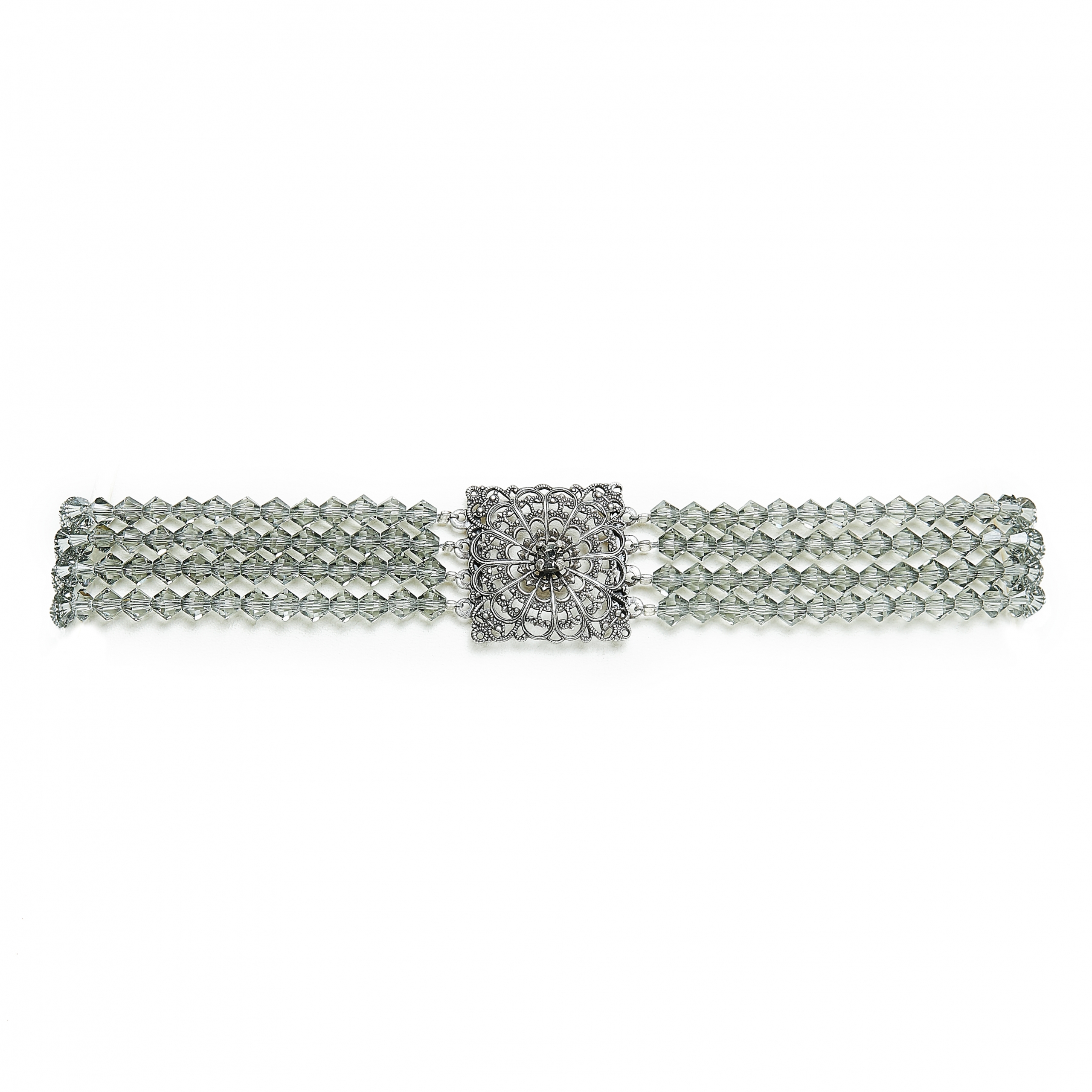 Seenberg, Trachtenschmuck, Trachtenkette, Trachtenkropfkette, Choker, Ohrringe, altsilber, grün, Perlen, Kristall, Österreich