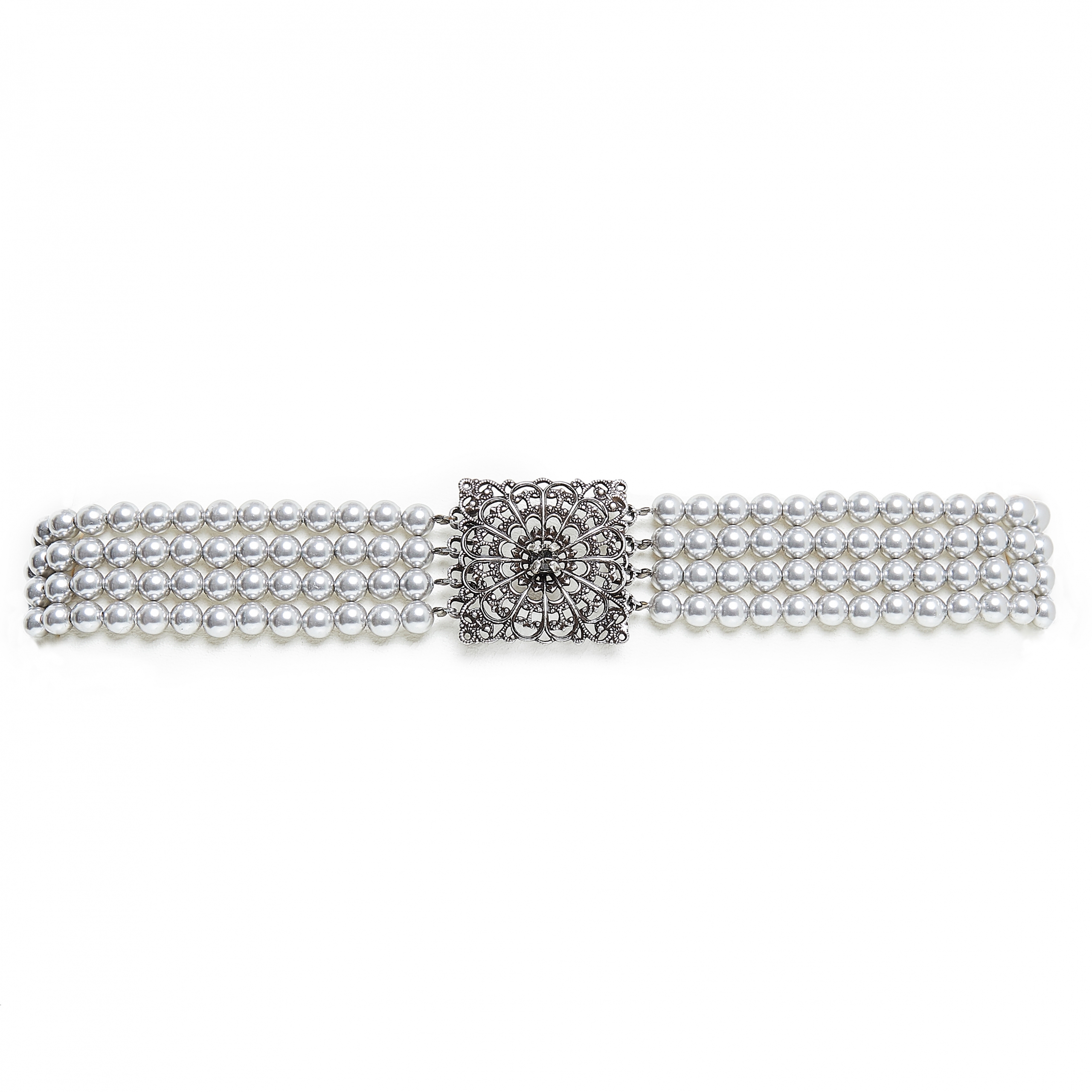 Seenberg, Trachtenschmuck, Trachtenkette, Trachtenkropfkette, Choker, Ohrringe, altsilber, grau, Perlen, Kristall, Österreich