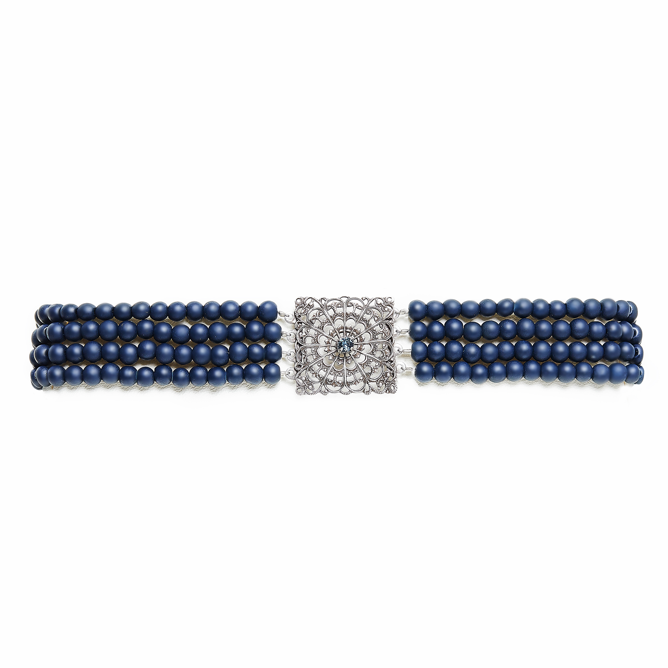 Seenberg, Trachtenschmuck, Trachtenkette, Trachtenkropfkette, Choker, Ohrringe, altsilber, blau, Perlen, Kristall, Österreich